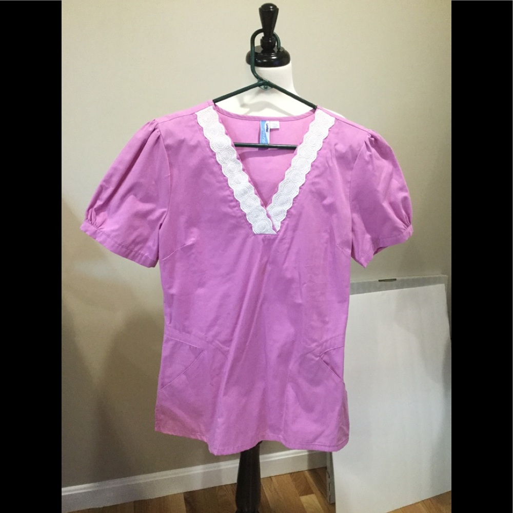 2/$12.00. Landau, Medium, Pink/purple short sleeve v-neck scrub top - Picture 2 of 5